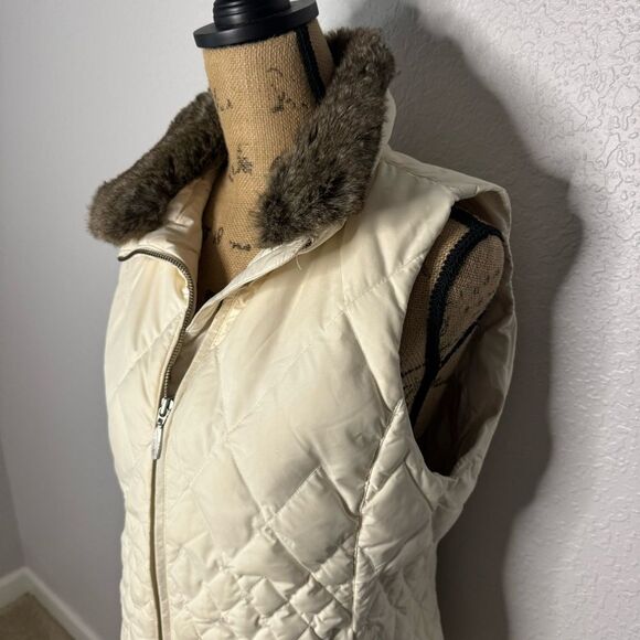 Eddie Bauer Vest Premium Goose Down Size M White Fur Trim Full Zip Puffer Gorp - Picture 2 of 8